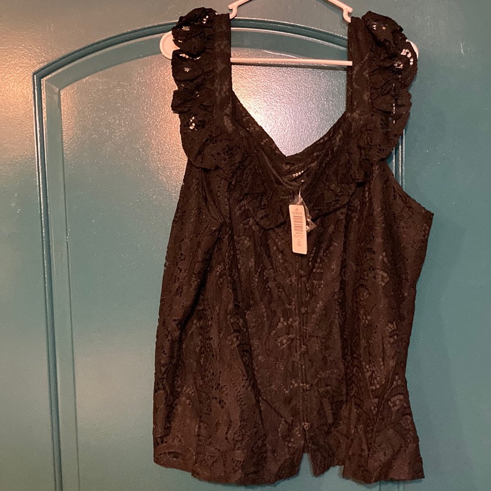 Torrid black lace ruffle cami button up 3x